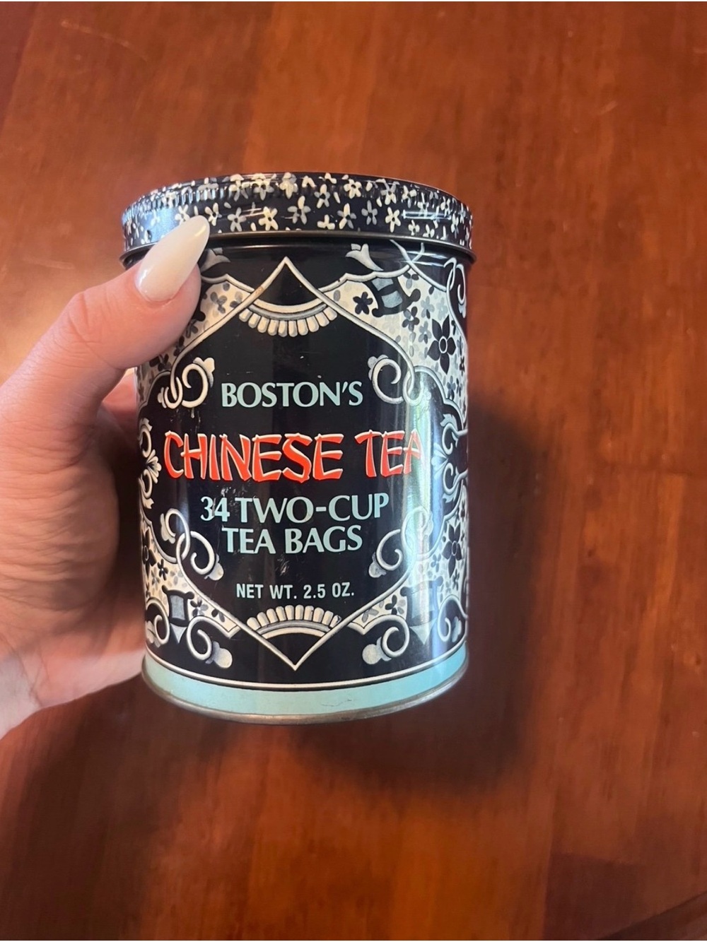 Vintage Black & Teal Boston's Chinese Tea Tin